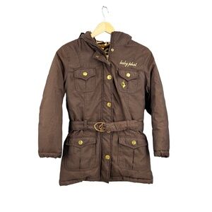 Baby Phat Down Parka Brown Hood Belted Embroidery Kids Small